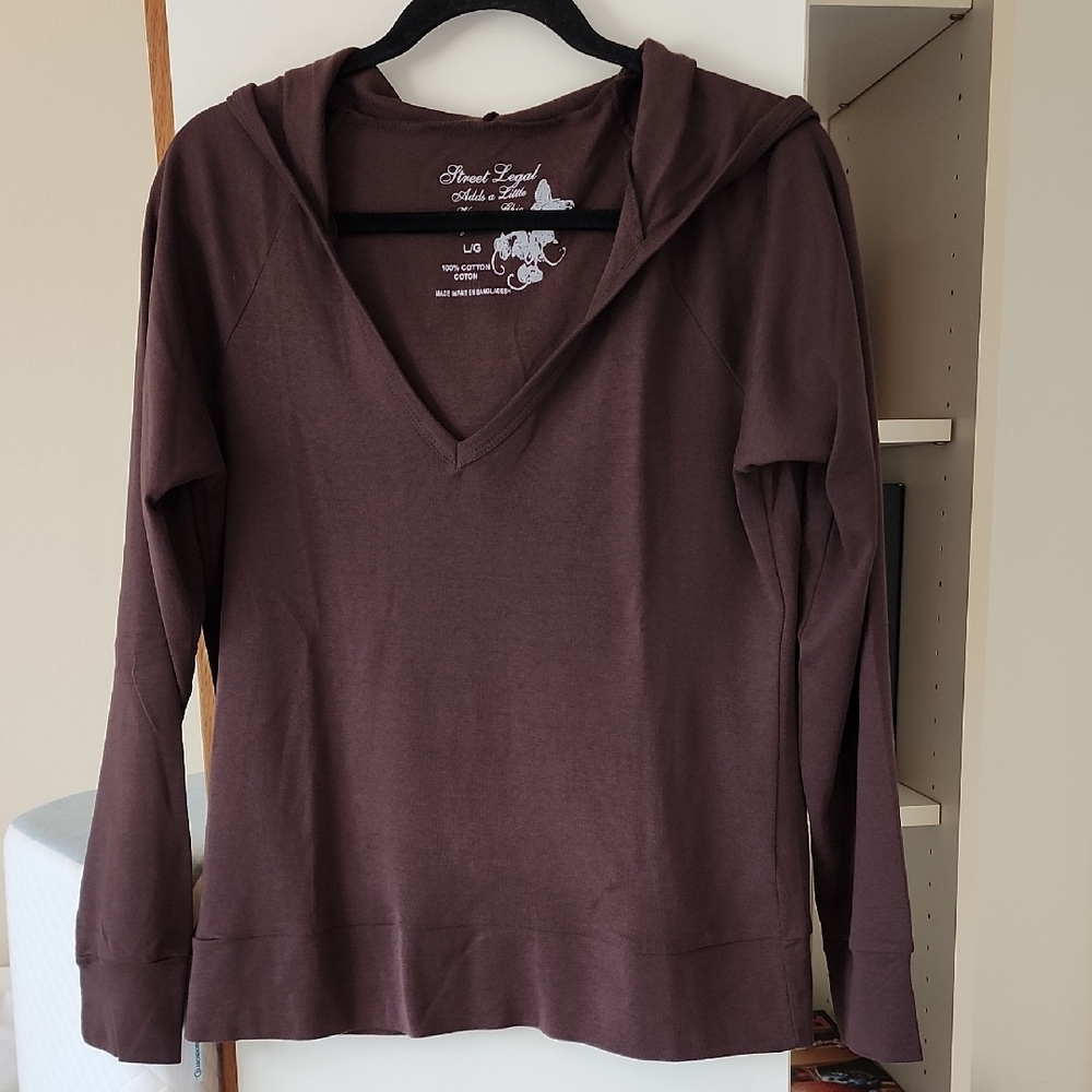 Chocolate Long Sleeve V-Neck Hoodie Pullover
